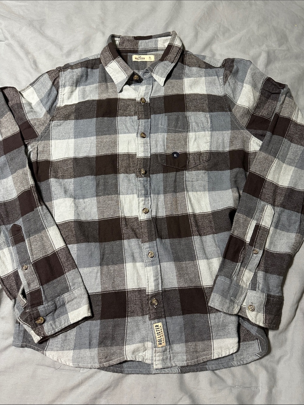 Hollister Brown and Gray Plaid Button-Down Shirt